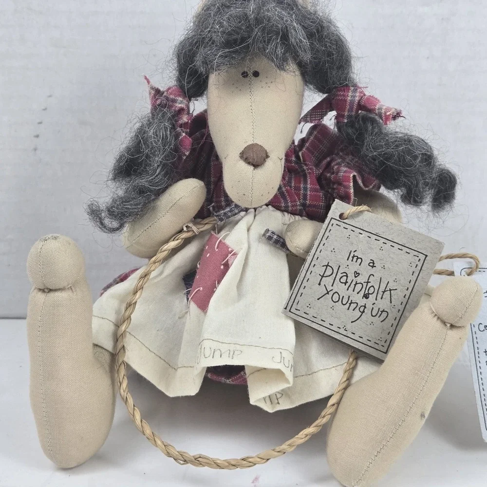 Plainfolk Kin Collection 1994 Handmade Wolf Young Un Doll Cottagecore Decor NOS